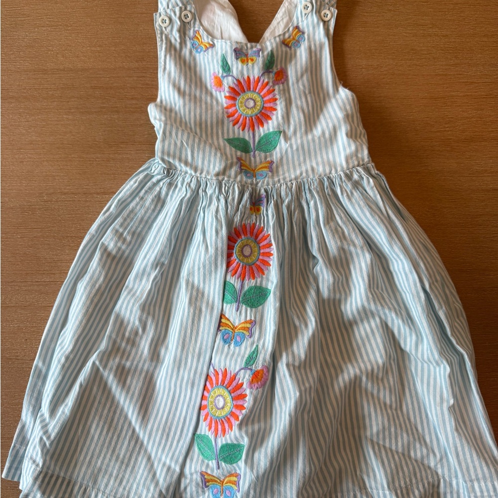 Boden Blue and White Striped Dress with Floral Design